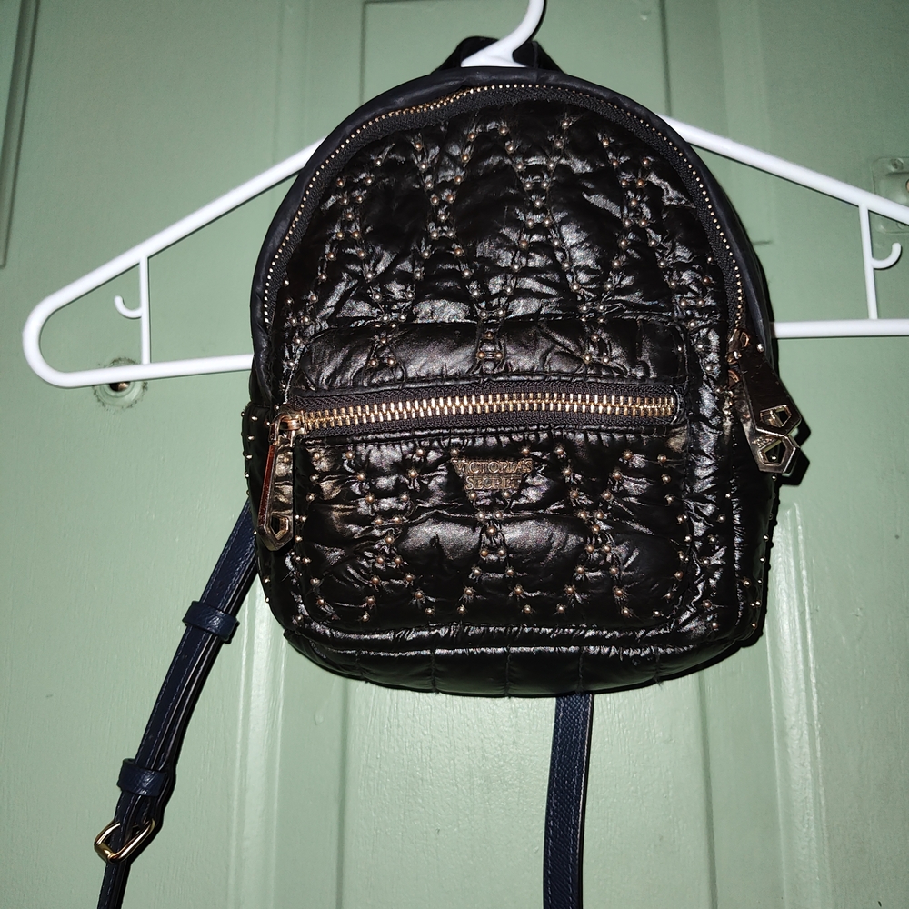 Quilted Black Victoria's Secret Backpack/Purse/Bag With Metal Detail Throughout
